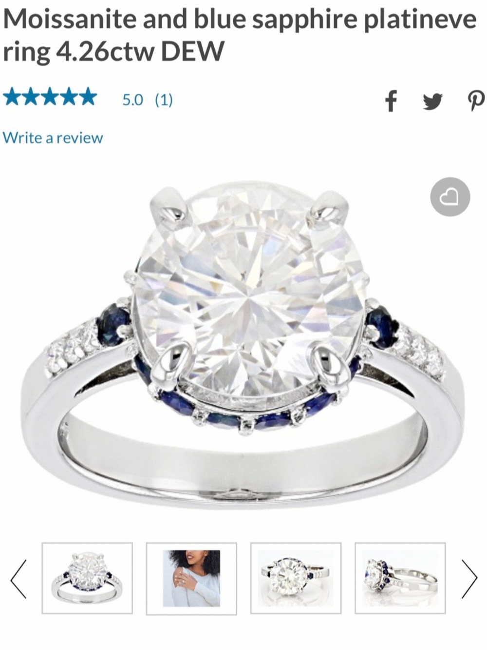 Moissanite and Blue Sapphire Platinum-Style Ring - Elegant Blue and Silver